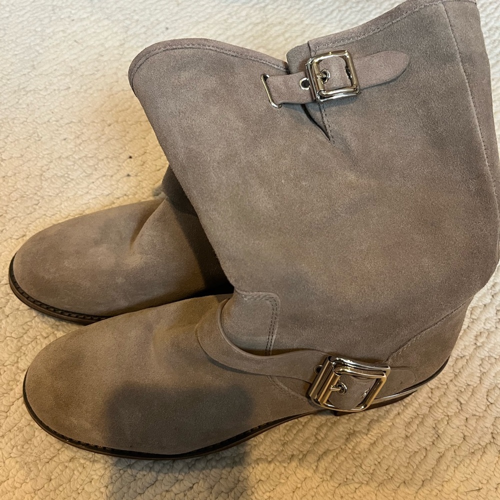 Vince Camuto Gray Suede Buckle Ankle Boots